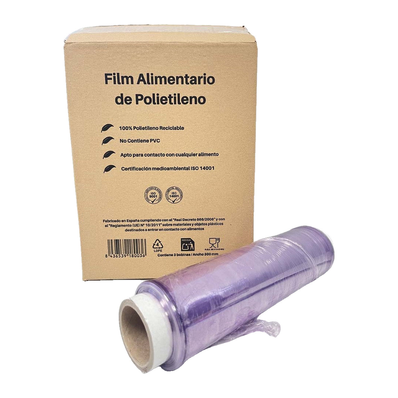 Rollo de film transparente alimentario de 30 cm de ancho